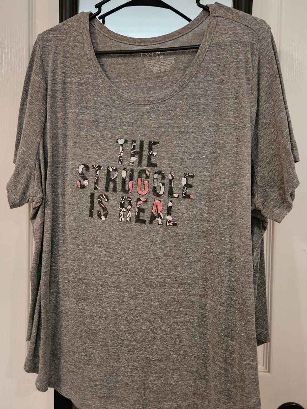 Lane Bryant Gray Short Sleeve Tee with Floral Cutout Text